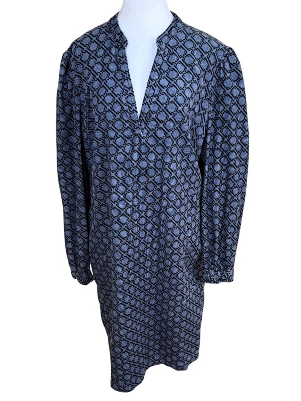 Boden Corduroy Dress Blue Black Trellis V-Neck Esmeralda (16-18)